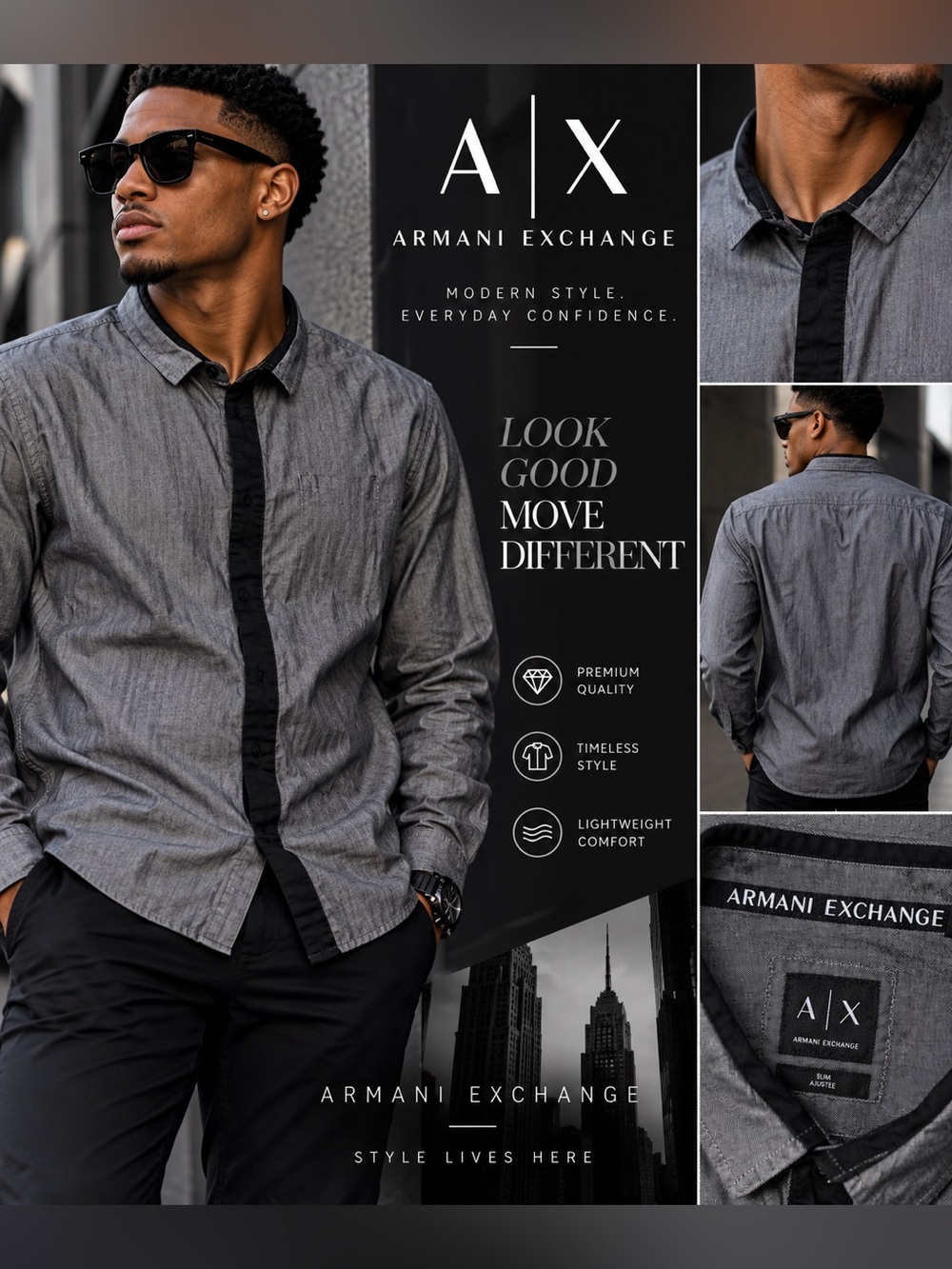 Armani Exchange Men's Gray Button-Up Shirt - Modern Casual XXL